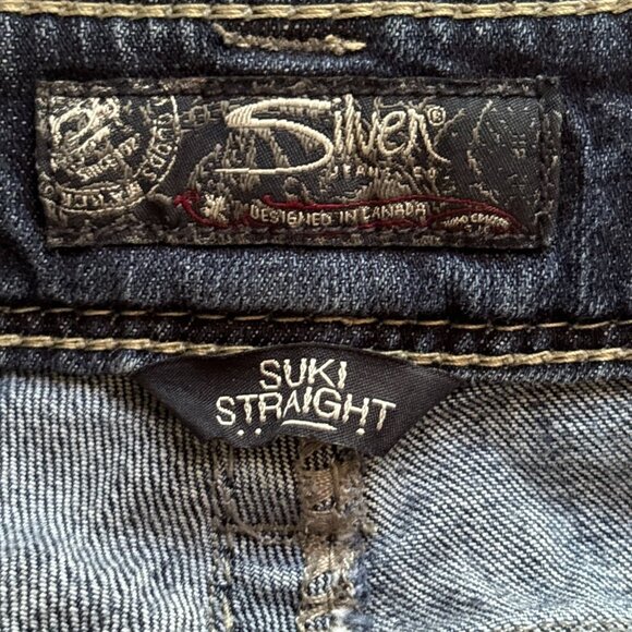 Silver Jeans Suki Mid Rise Straight Leg Denim Pant Distressed Medium Wash 32" - Picture 3 of 13